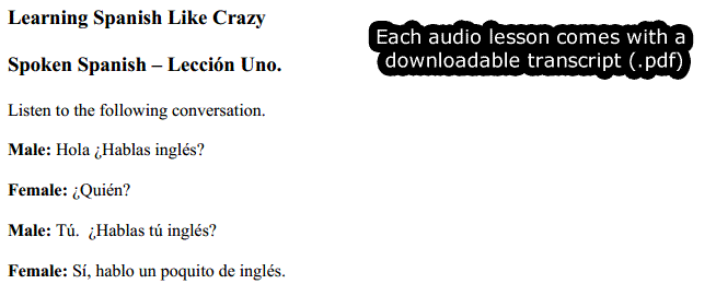 Each audio lesson includes a transcript in the pdf format